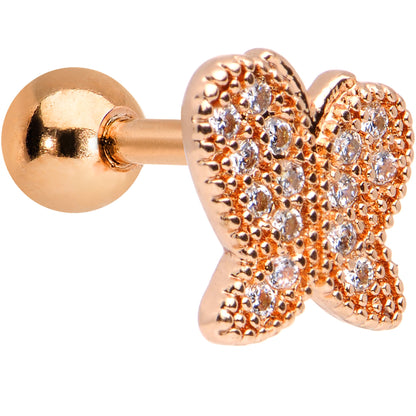 16G 1/4 Rose Gold Anodized Clear CZ Butterfly Cartilage Earring