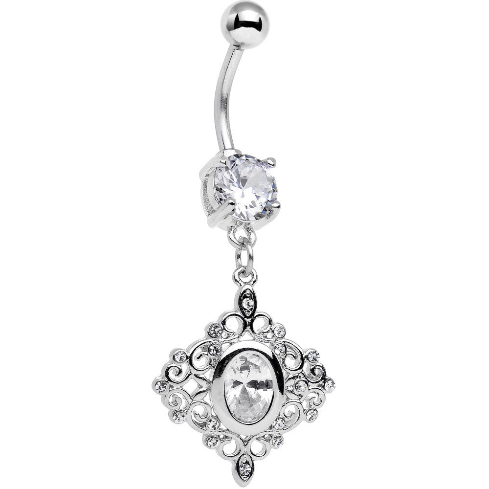 Clear CZ Gem Elegant Beauty Diamond Dangle Belly Ring