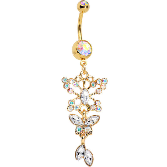 Aurora Gem Gold Anodized Butterfly Blast Dangle Belly Ring