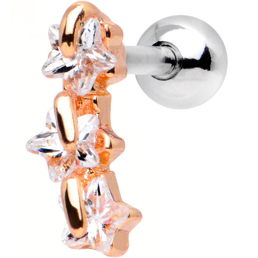 16G 1/4 Steel Clear CZ Rosy Three Star Right Cartilage Earring