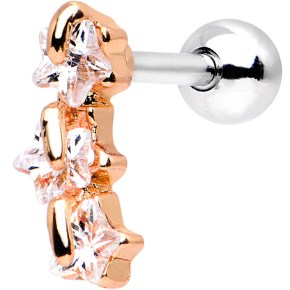 16G 1/4 Steel Clear CZ Rosy Three Star Right Cartilage Earring