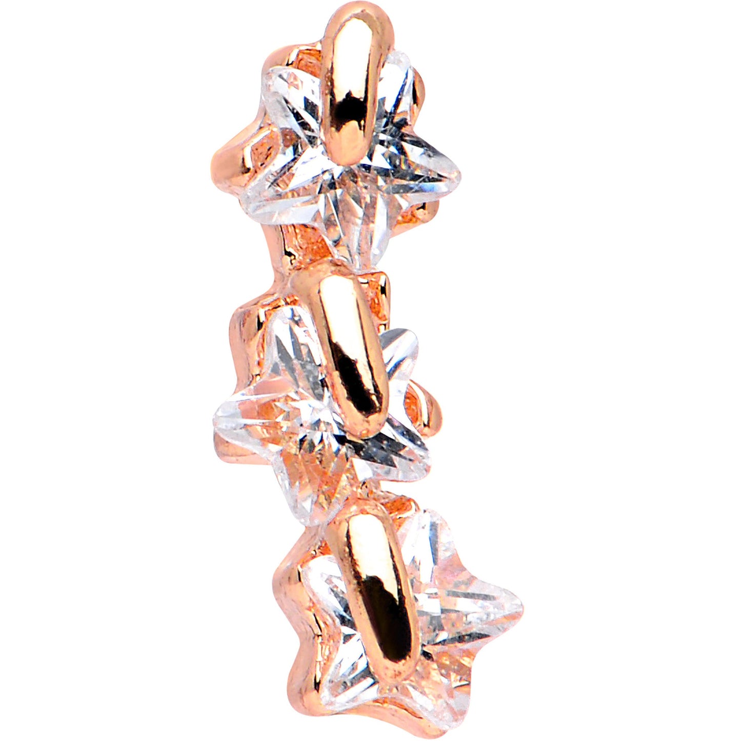 16G 1/4 Steel Clear CZ Rosy Three Star Right Cartilage Earring