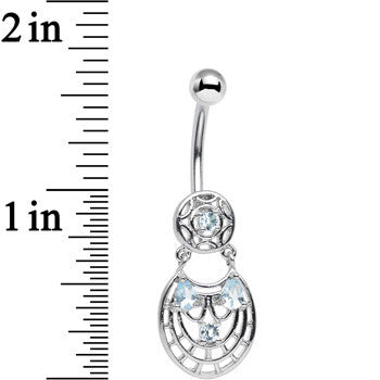 Blue CZ Gem Circular Woven Pattern Dangle Belly Ring