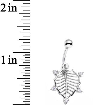 Clear CZ Gem Lattice Style Hawthorne Leaf Dangle Belly Ring