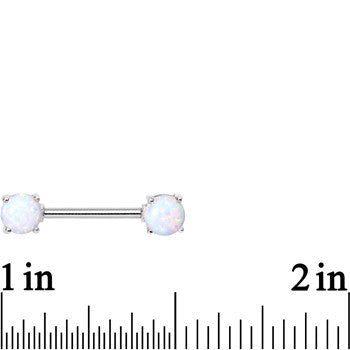 14G 9/16 Stainless Steel White Synthetic Opal Nipple Barbell Set
