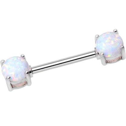 14G 9/16 Stainless Steel White Synthetic Opal Nipple Barbell Set