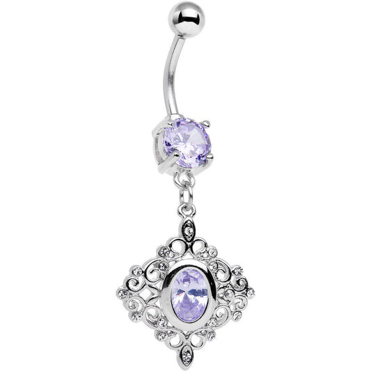 Clear Purple CZ Gem Princess Cut Drop Dangle Belly Ring