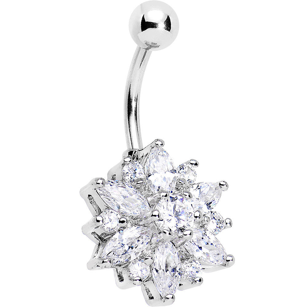 Clear Gem Glittering Flower in Bloom Bottom Mount Belly Ring