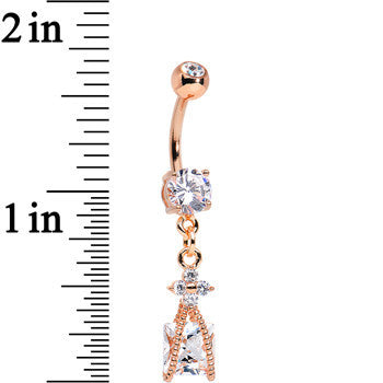 14k Rose Gold Plated Clear CZ Capture Me Dangle Belly Ring