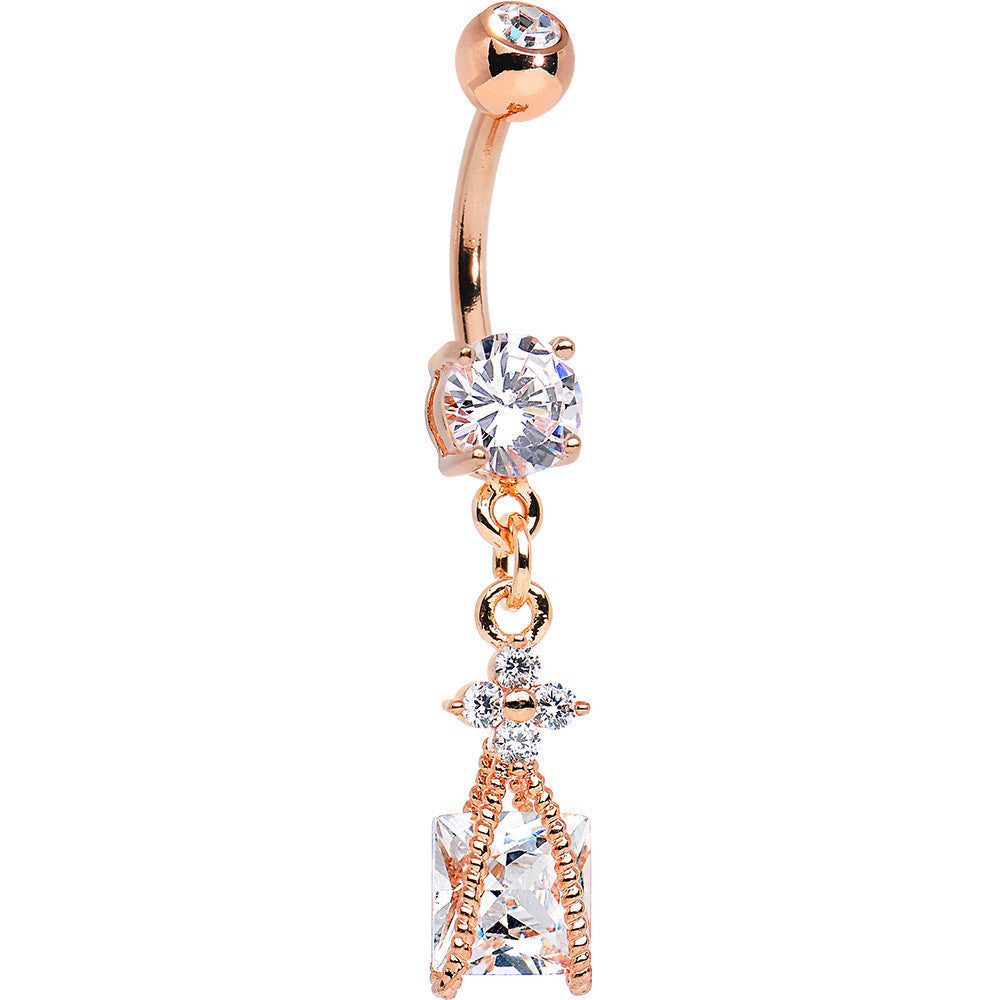 14k Rose Gold Plated Clear CZ Capture Me Dangle Belly Ring