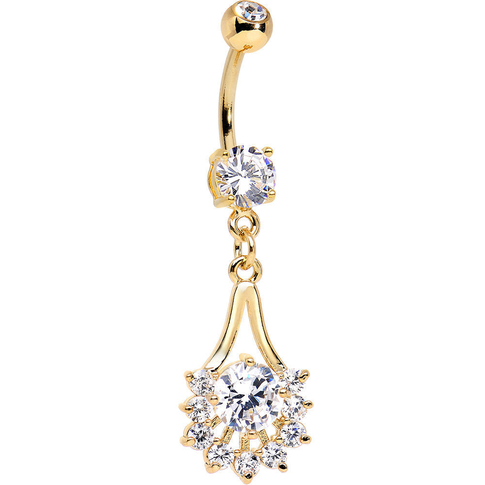14k Gold Plated Clear Gem Tribal Fan Drop Dangle Belly Ring