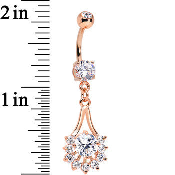 14k Rose Gold Plated Clear Gem Tribal Fan Drop Dangle Belly Ring