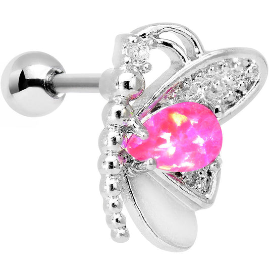 16G Pink Synthetic Opal Butterfly Right Cartilage Earring