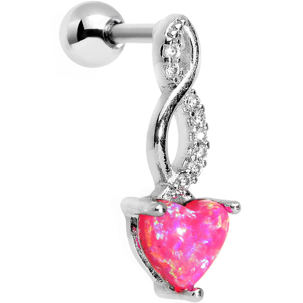 16G True Pink Synthetic Opal Twist Left Cartilage Earring