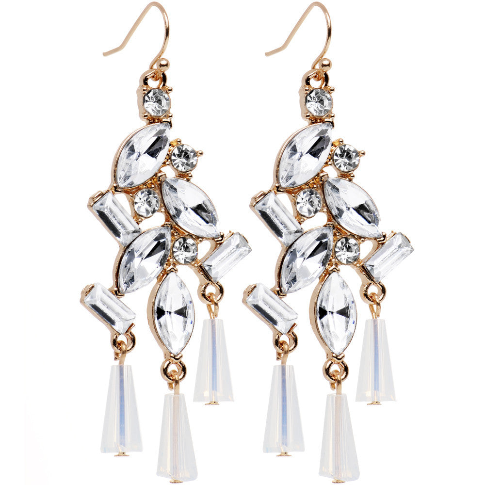 Clear Gold Tone Embellished Chandelier Fish Hook Drop Earrings