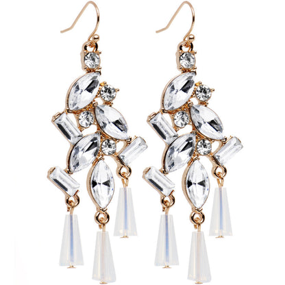 Clear Gold Tone Embellished Chandelier Fish Hook Drop Earrings