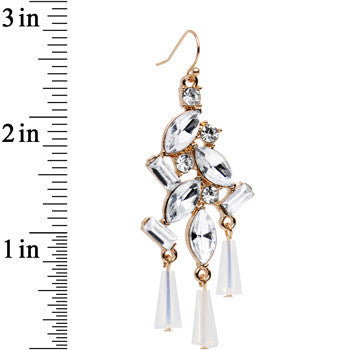 Clear Gold Tone Embellished Chandelier Fish Hook Drop Earrings