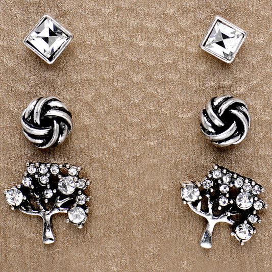 Burnished Silver Tree of Life Stud Earring Set