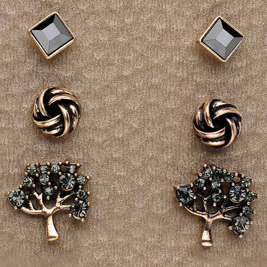 Burnished Rose Gold Tree of Life Stud Earring Set