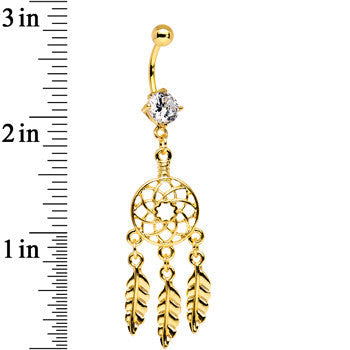 Clear CZ Gold Anodized Dreamcatcher Dangle Belly Ring