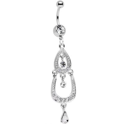 Clear Gem Shining Teardrop Horseshoe Dangle Belly Ring