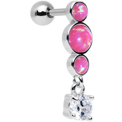 16G 1/4 Pink Synthetic Opal Clear Gem Dangle Cartilage Earring