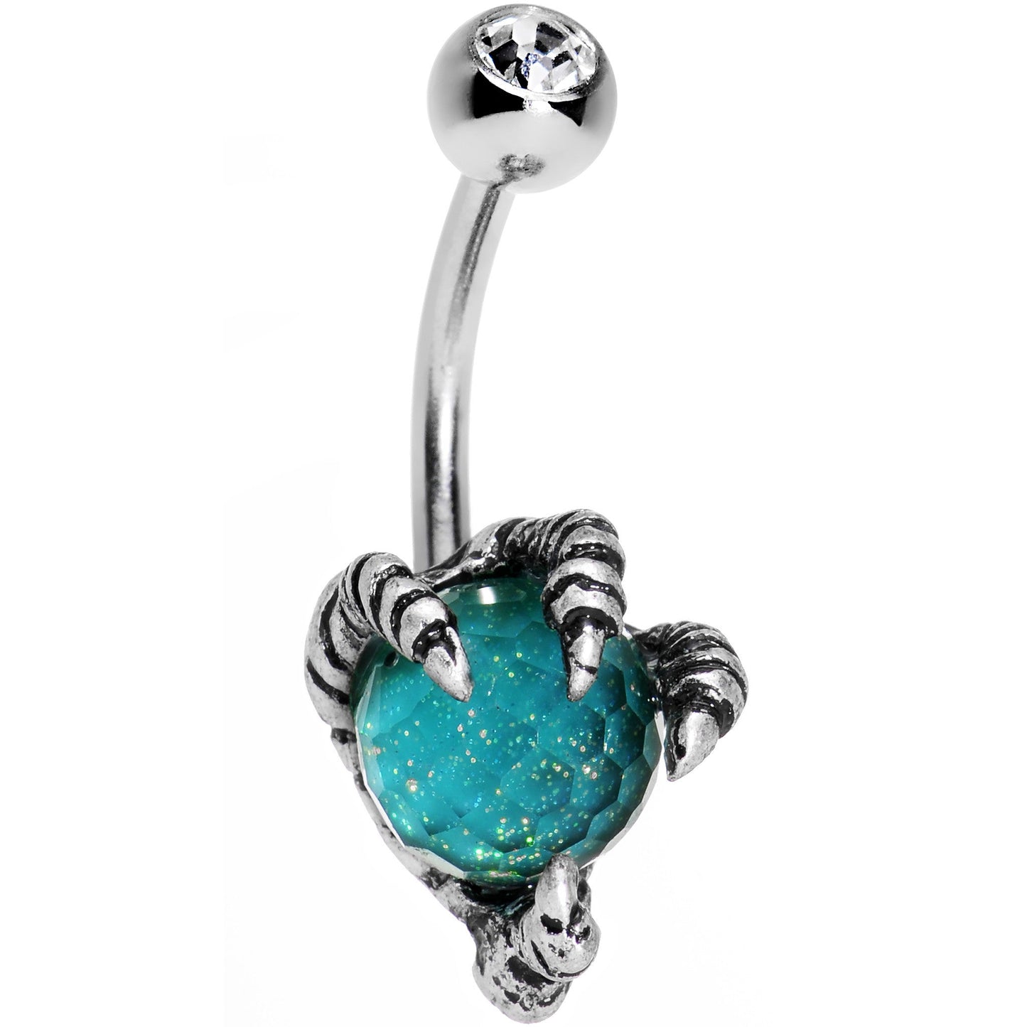 Clear Gem Aqua Globe Stainless Steel Take Me Talons Belly Ring