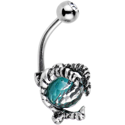 Clear Gem Aqua Globe Stainless Steel Take Me Talons Belly Ring