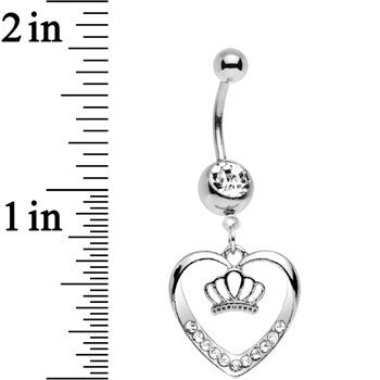 Clear Gem Claddagh Inspired Heart and Crown Dangle Belly Ring
