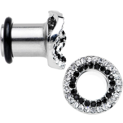 0G Clear Black Gem Steel Warped Ring Single Flare Tunnel Plug Set