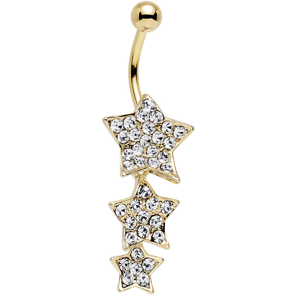 Clear Gem Gold Plated Steel Triple Star Dangle Belly Ring