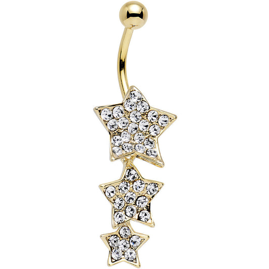 Clear Gem Gold Plated Steel Triple Star Dangle Belly Ring