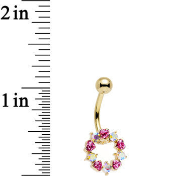 Aurora and Rosy Pink Gem Gold Plated Heart Wreath Ring Belly Ring