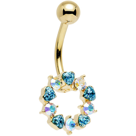Aurora and Aqua Gem Gold Plated Heart Wreath Ring Belly Ring
