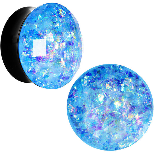 24mm Black Acrylic Aqua Galaxy Faceted Saddle Plug Set