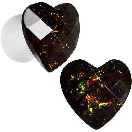 2G White Acrylic Black Valentine Love Heart Saddle Plug Set