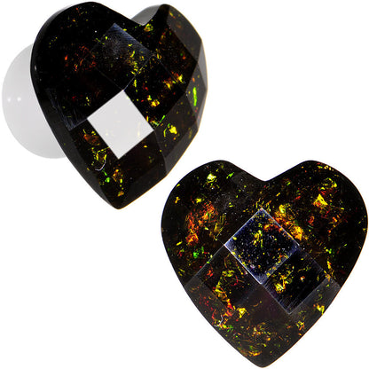 0G White Acrylic Black Valentine Love Heart Saddle Plug Set