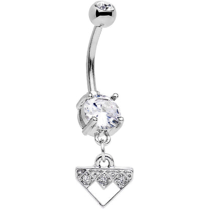 Clear Gem Stainless Steel Triangular Shield Dangle Belly Ring