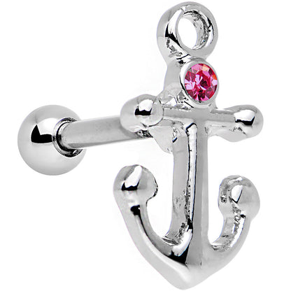 16G 1/4 Pink Gem Settle Down Anchor Cartilage Earring
