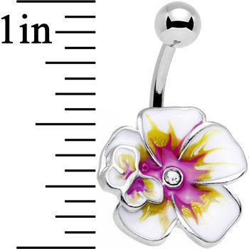 Clear Gem Pink and Yellow Hibiscus Flower Belly Ring