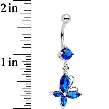 Blue Gem Butterfly Prong Set Dangle Belly Ring