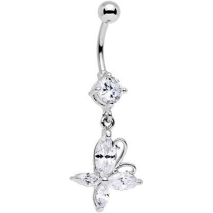 Clear Gem Butterfly Prong Set Dangle Belly Ring