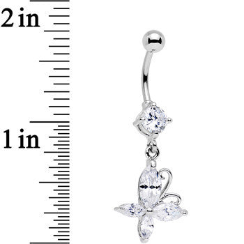 Clear Gem Butterfly Prong Set Dangle Belly Ring