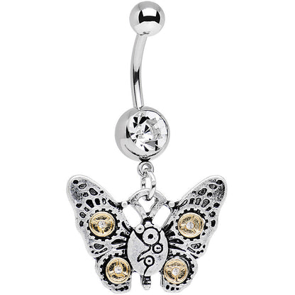 Clear Gem Steampunk Butterfly Dangle Belly Ring