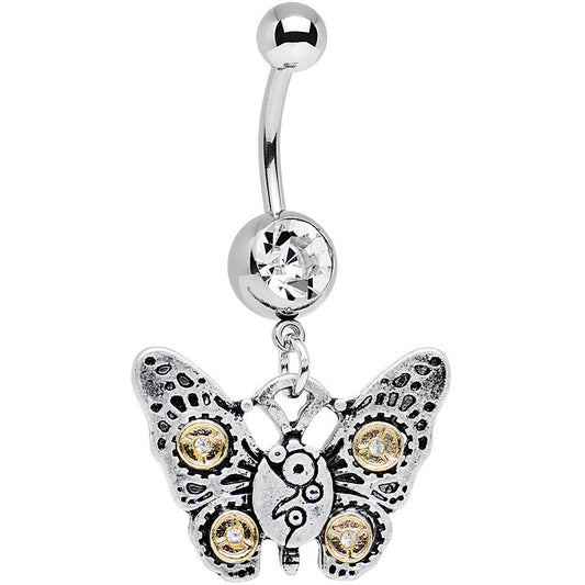 Clear Gem Steampunk Butterfly Dangle Belly Ring