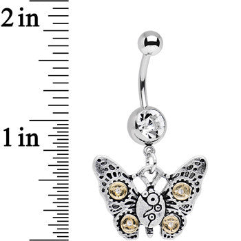 Clear Gem Steampunk Butterfly Dangle Belly Ring