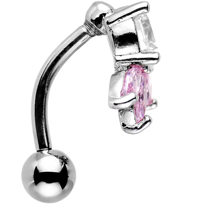 Clear Pink Gem Flip Flower Reversible Top Mount Belly Ring