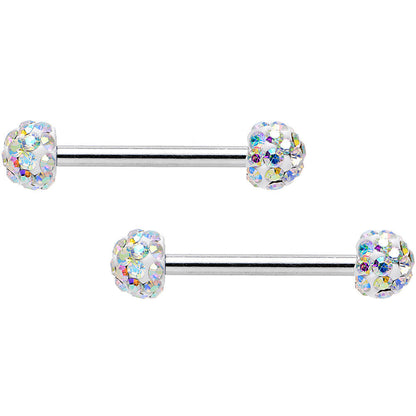 14G 9/16 Aurora Ferido White Ball Ends Nipple Barbell Set