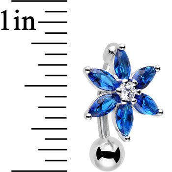 Blue Gem Lily Flower Top Mount Dangle Belly Ring