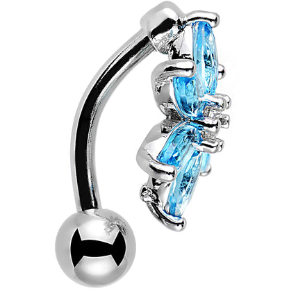 Aqua Gem Lily Flower Top Mount Dangle Belly Ring